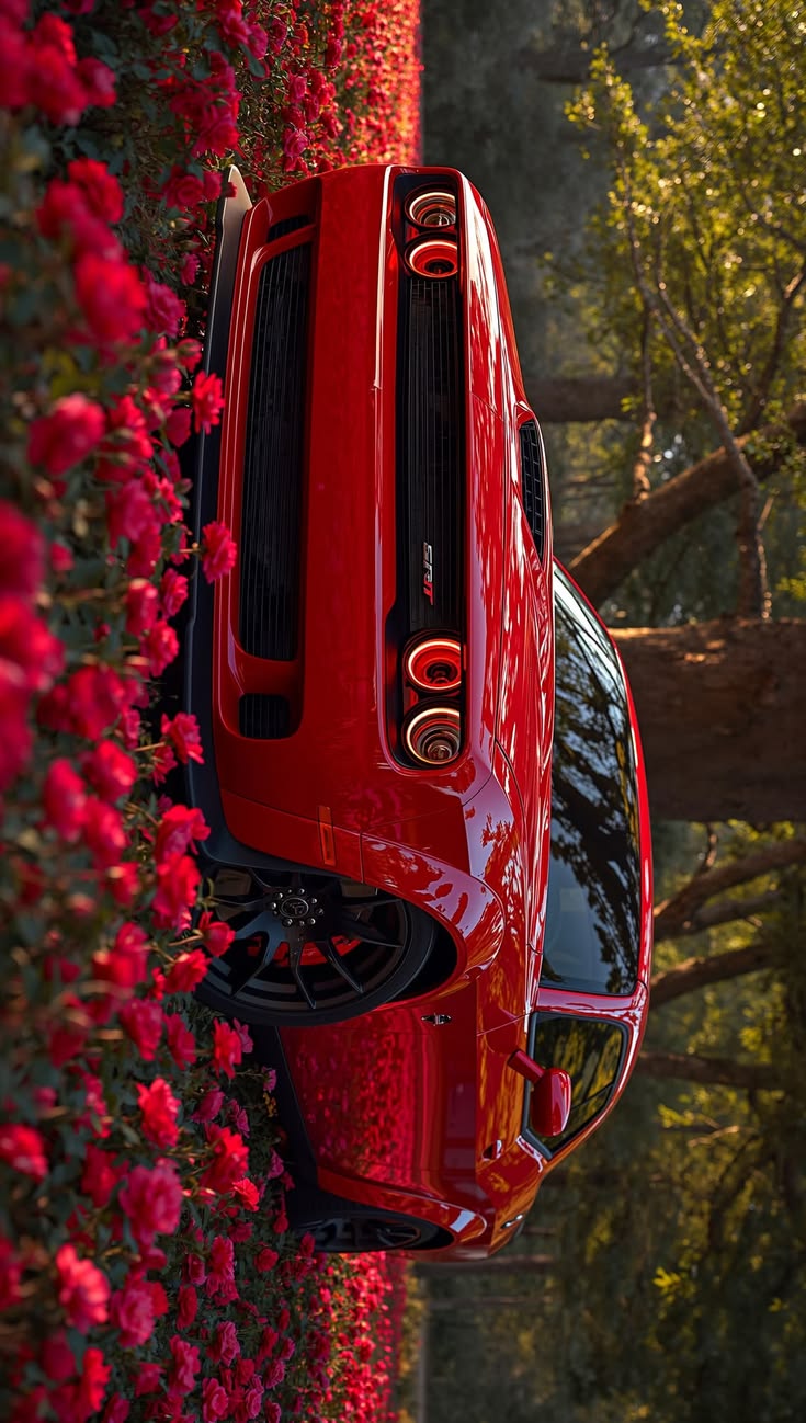 Red Dodge Muscle Car Autumn Poster