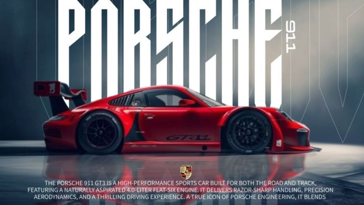 Porsche 911 Turbo Red Cinematic Typography Poster