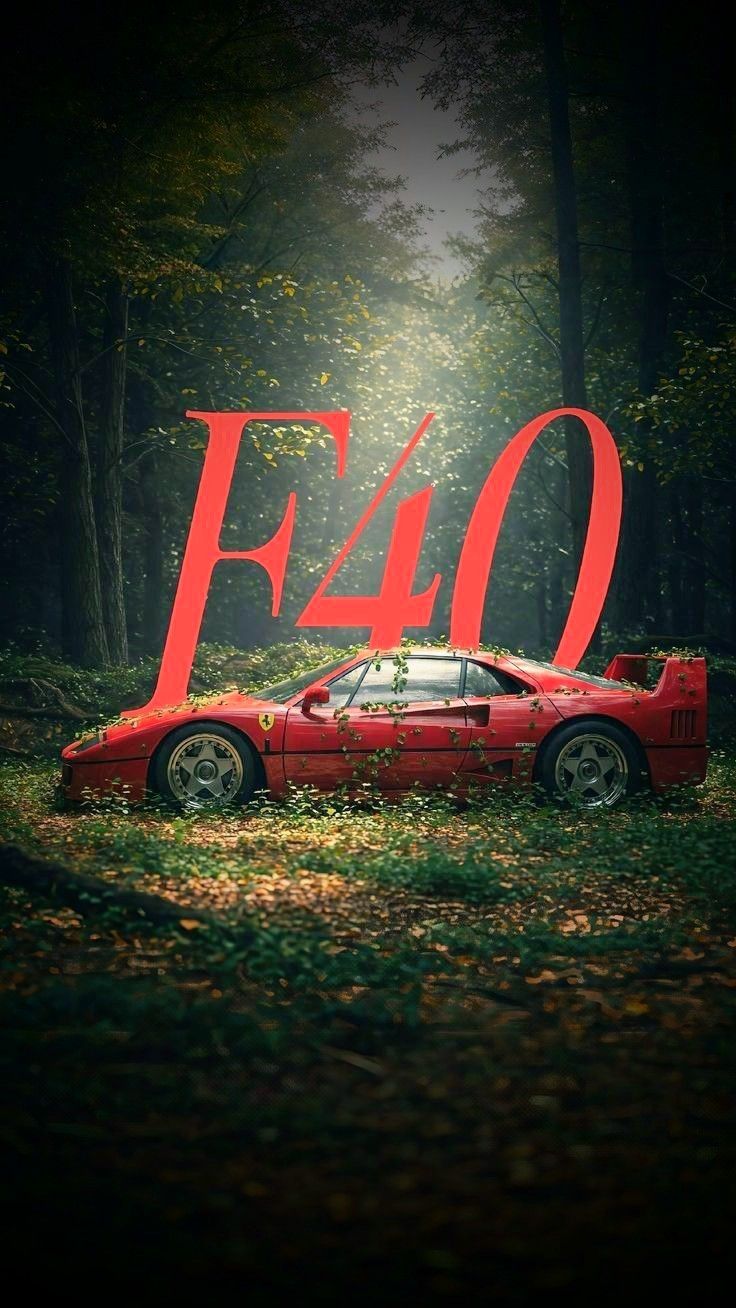 Dark Moody Ferrari F40 Neon Graphic Art Poster