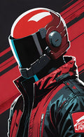 Cyberpunk Red Biker Helmet Cyber Suit Poster