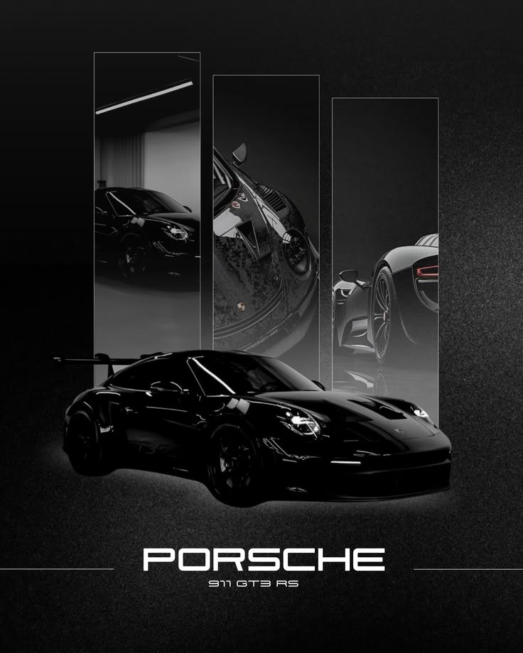 Porsche 911 Turbo Monochrome Cinematic Typography Poster