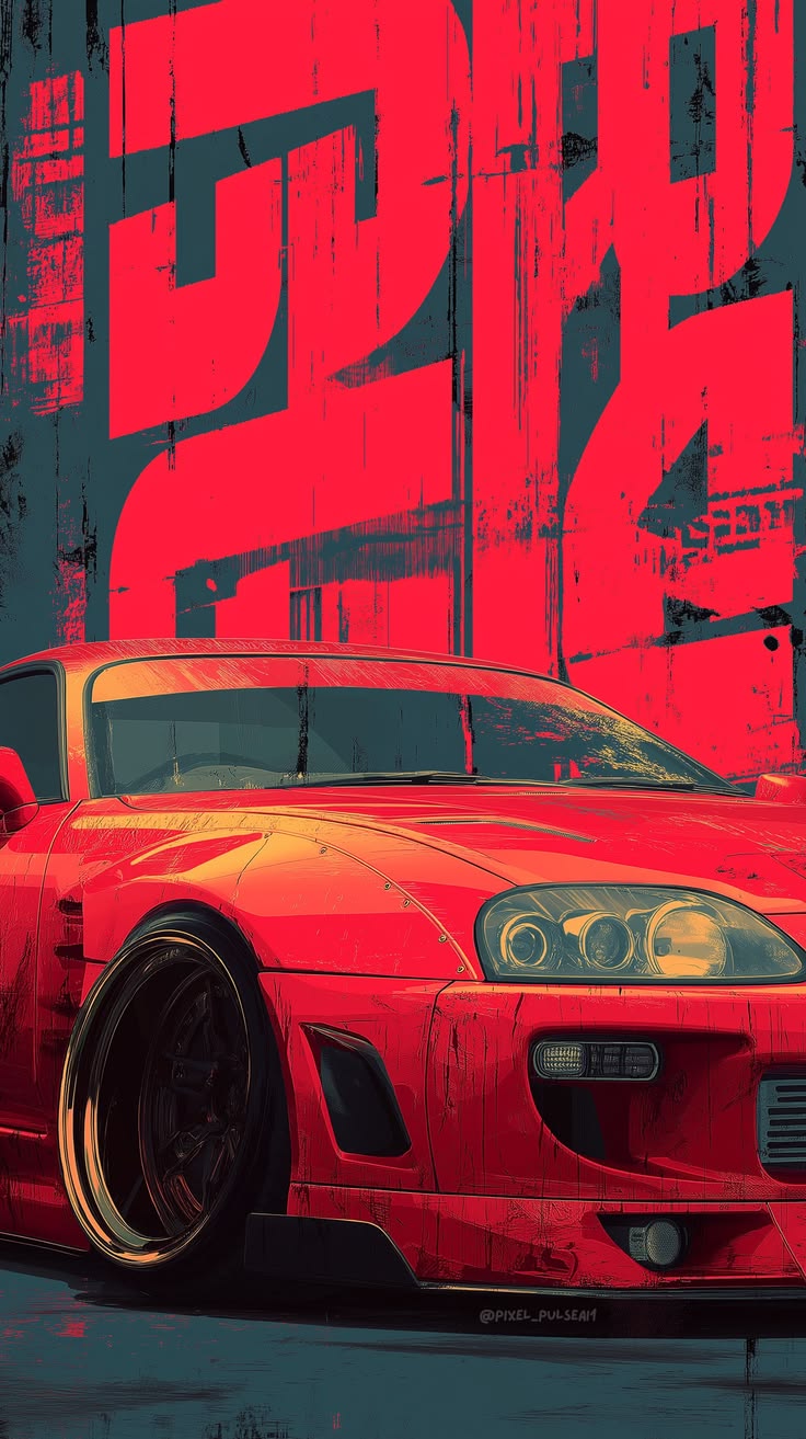 Crimson Neon Tokyo Drift Supra JDM Poster