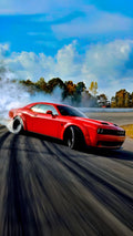 Vibrant Red Dodge Drift Poster