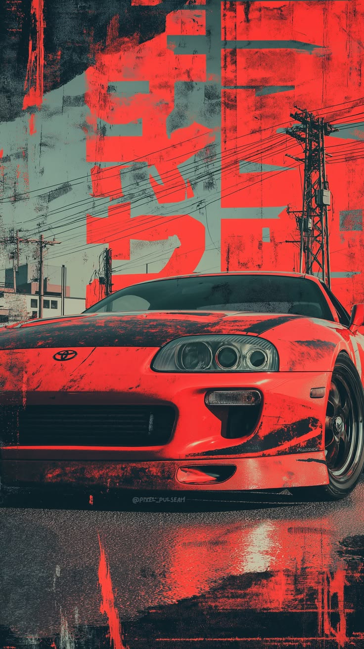 Neon Glow Toyota Supra Retro Car Wall Art