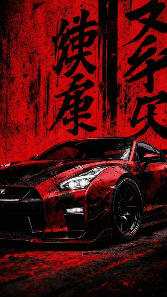 Nissan GTR JDM Kanji Red Splatter Poster