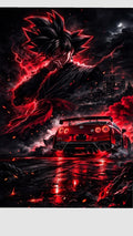 Black Goku & Nissan GTR Neon Red Poster