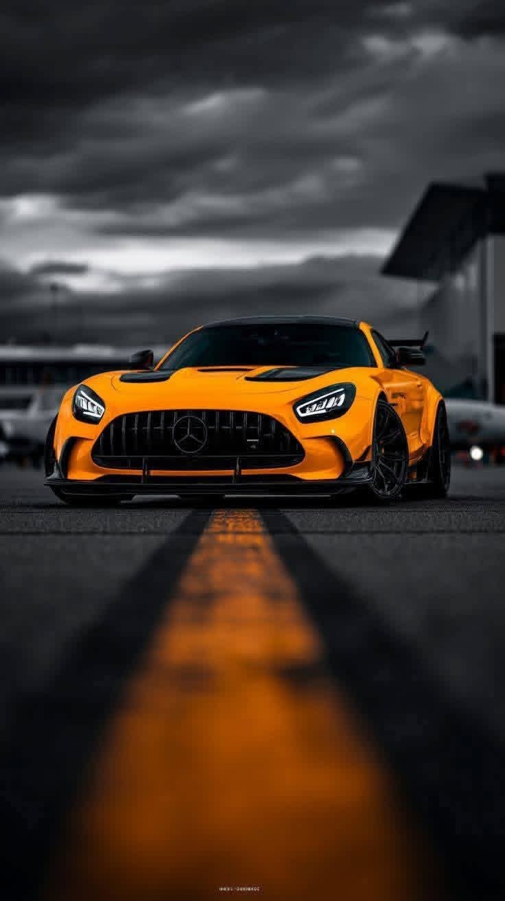 Yellow Mercedes Dark Road Poster