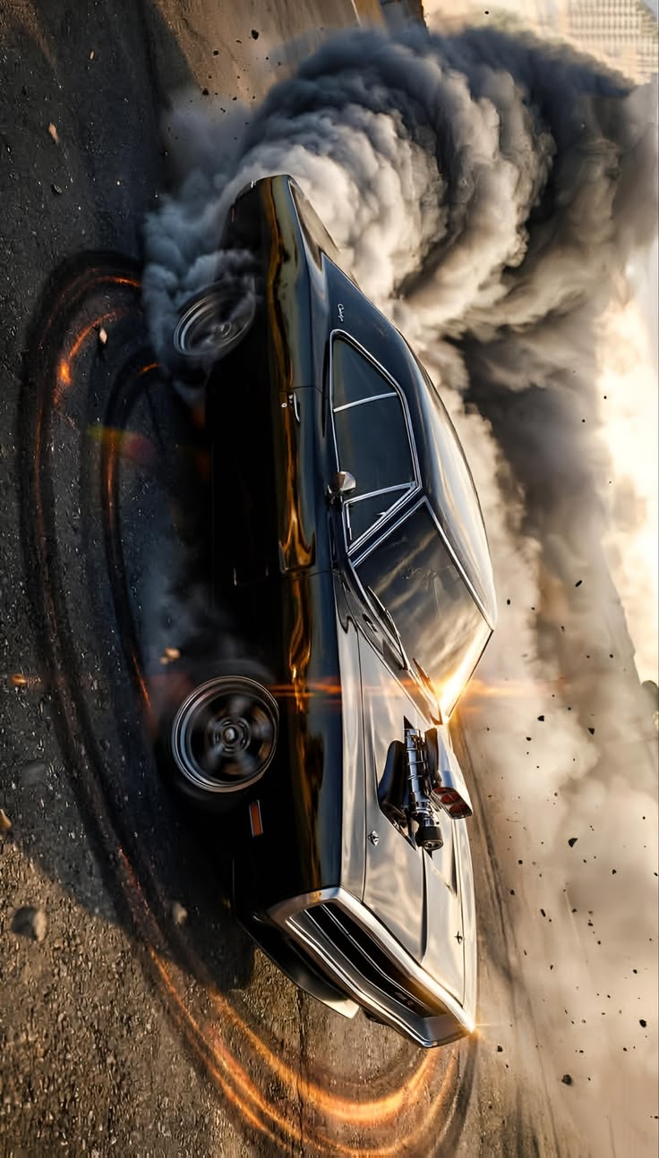 Dark Dodge Muscle Car Drift Poster