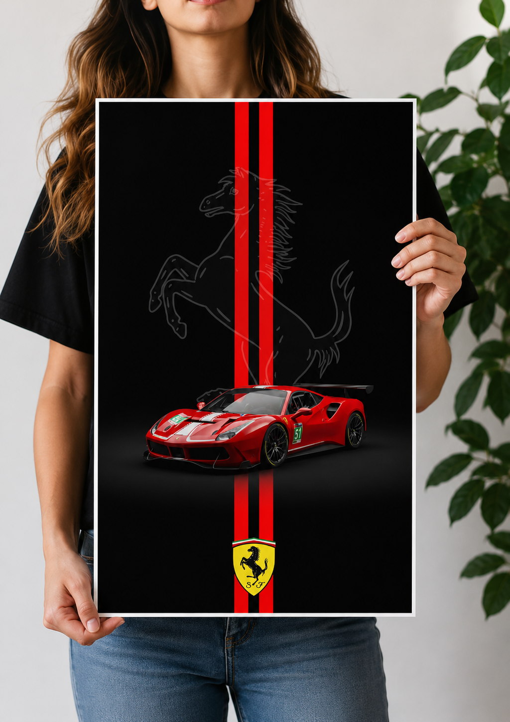 Ferrari Red Racing Stripes Aesthetic Car Poster