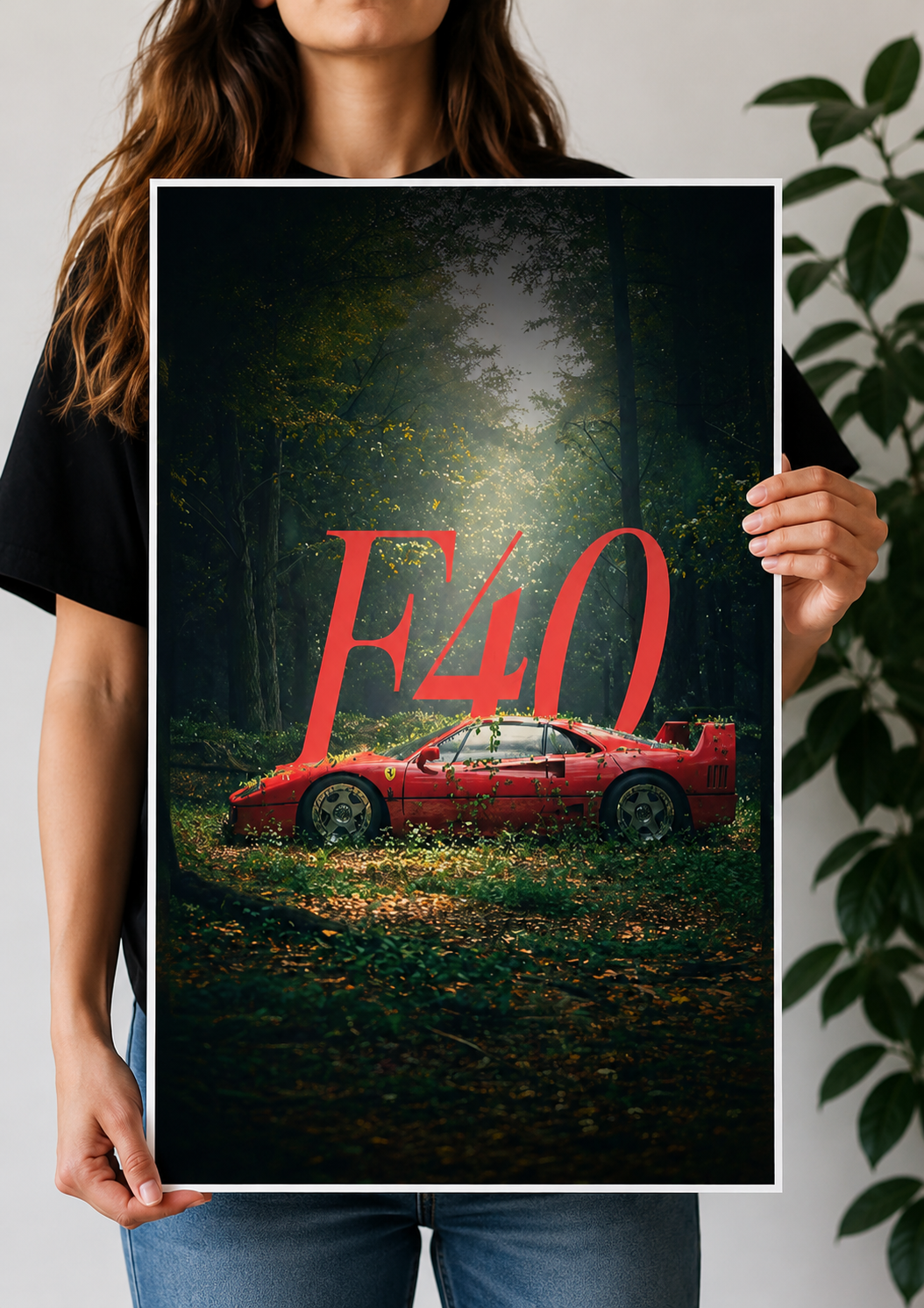 Dark Moody Ferrari F40 Neon Graphic Art Poster