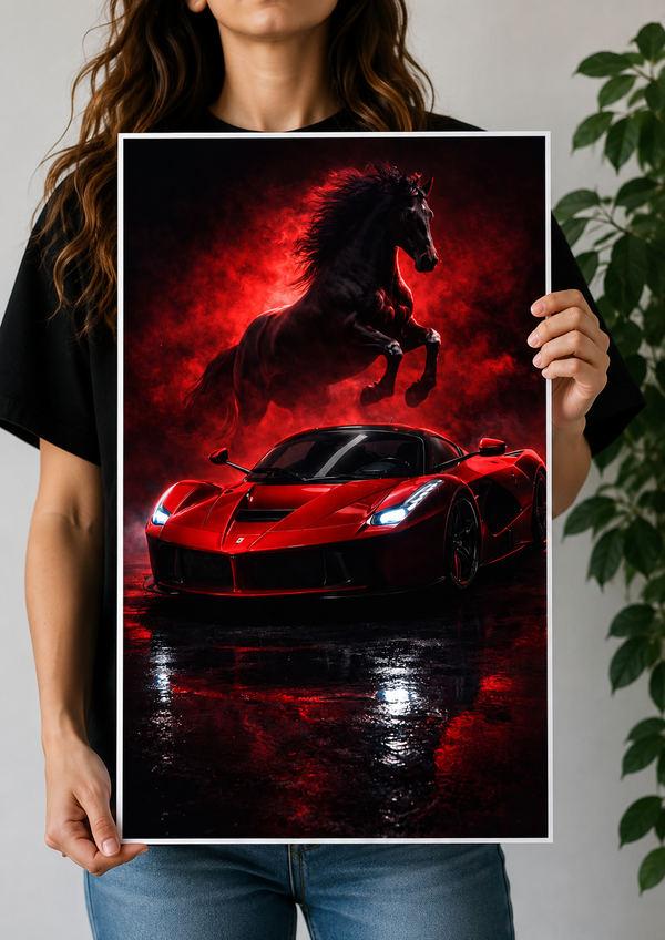 Cinematic Red Ferrari Prancing Horse Wall Poster