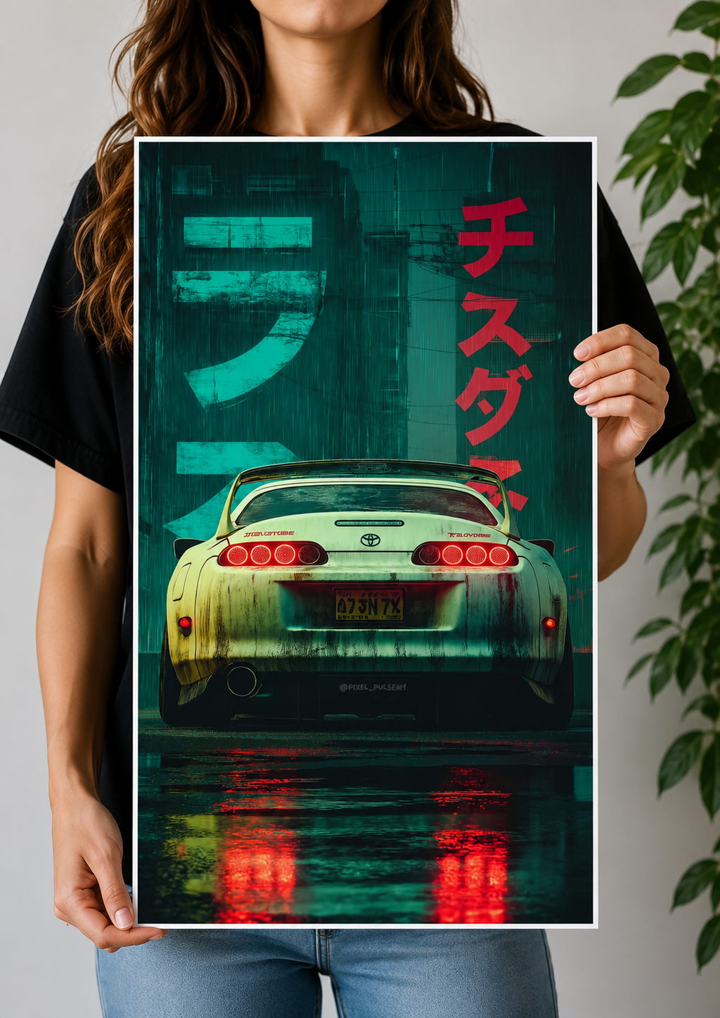 Toyota Supra MK4 Cyberpunk Neon Poster