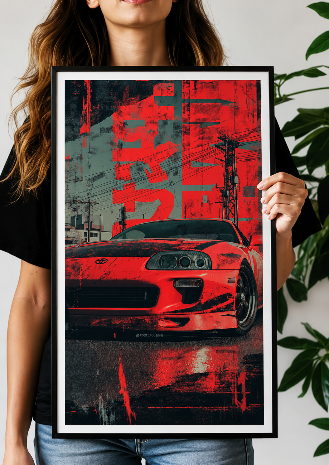 Neon Glow Toyota Supra Retro Car Wall Art