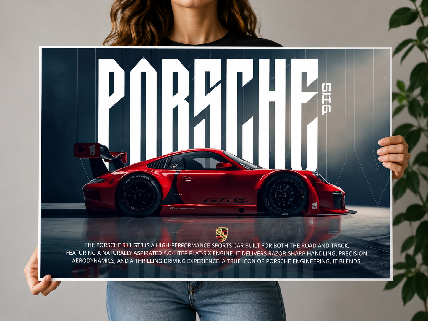 Porsche 911 Turbo Red Cinematic Typography Poster