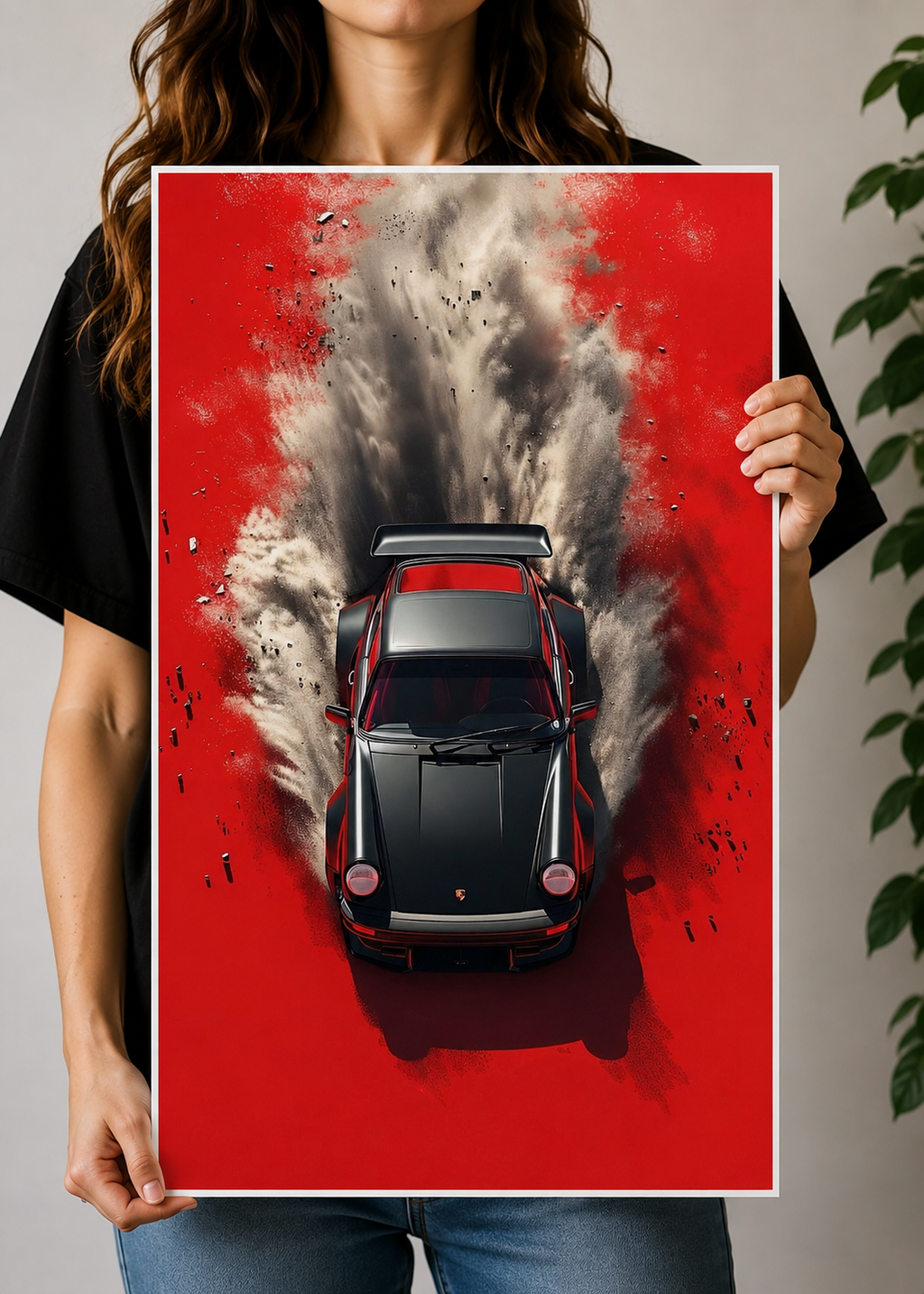 Porsche 911 Turbo Red Burnout Smoke Poster
