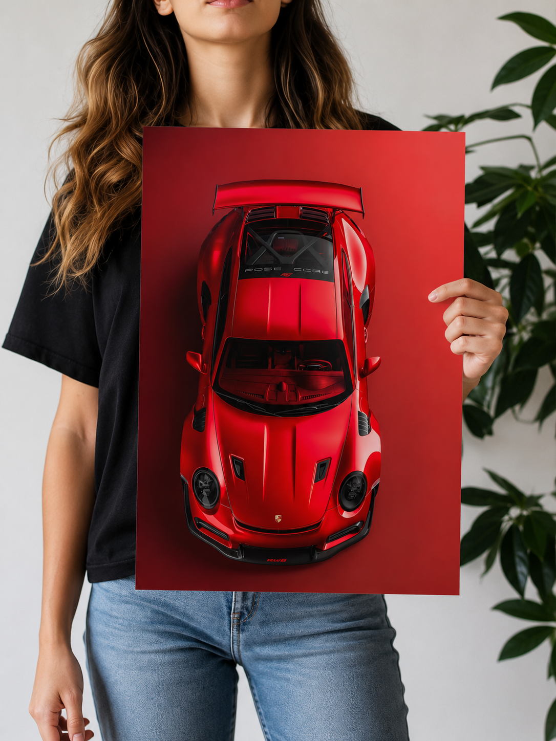 Porsche 911 Top View Minimalist Red Poster