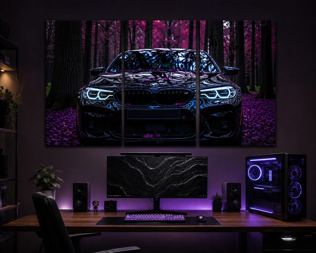 BMW M4 Purple Neon 3-Piece Canvas Wall Art