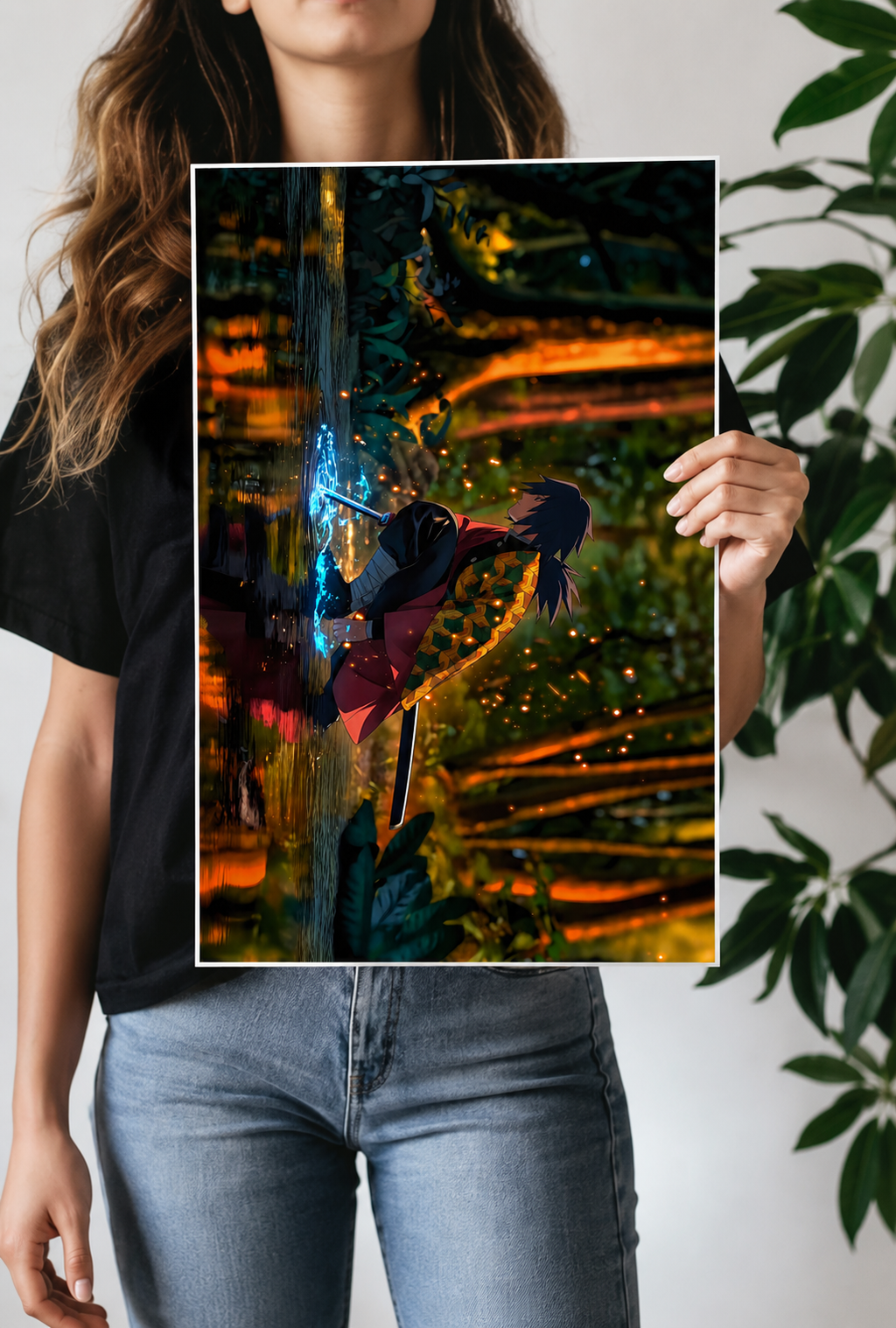 Shadow Blade Warrior – Mystic Forest Anime Wall Art