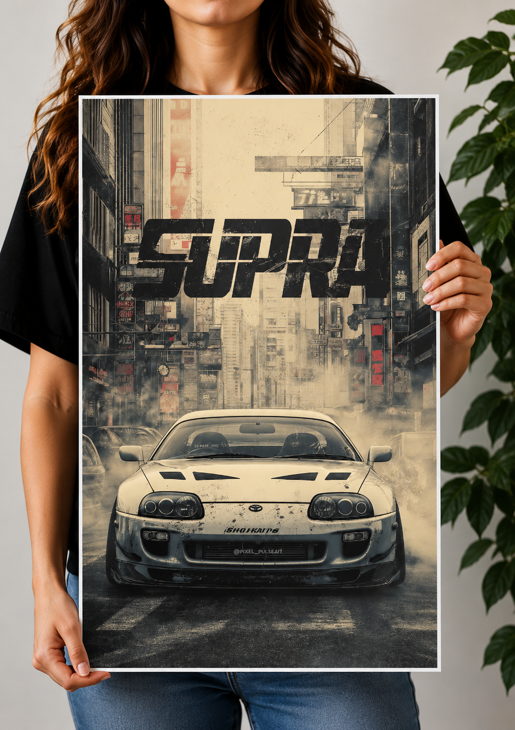 Toyota Supra MK4 Cinematic White Car Poster