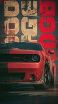 Vibrant Red Dodge Muscle Car Poster