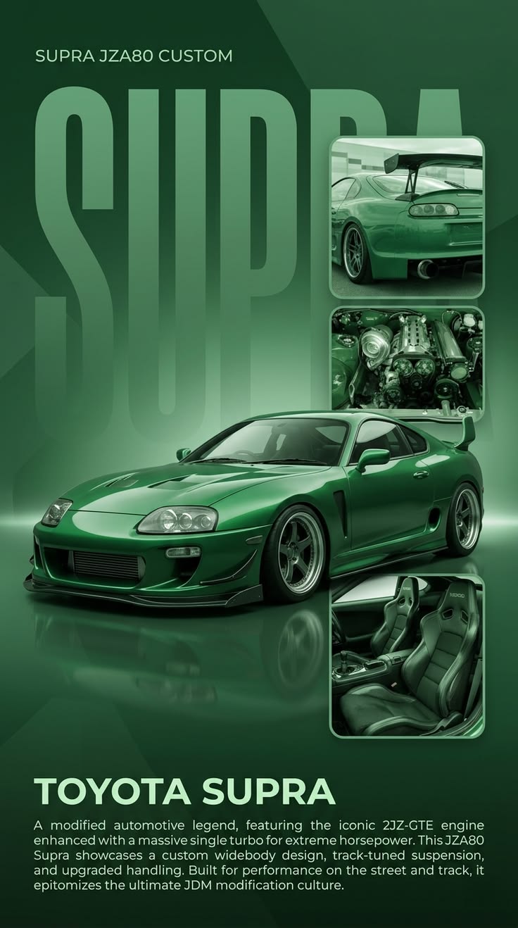 Toyota Supra MK4 Dark Green & Spec Sheet Poster Set