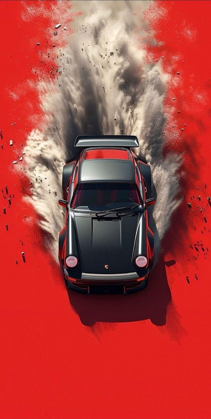 Porsche 911 Turbo Red Burnout Smoke Poster