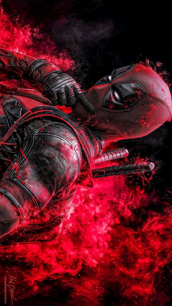 Deadpool Red Smoke Action Portrait Poster