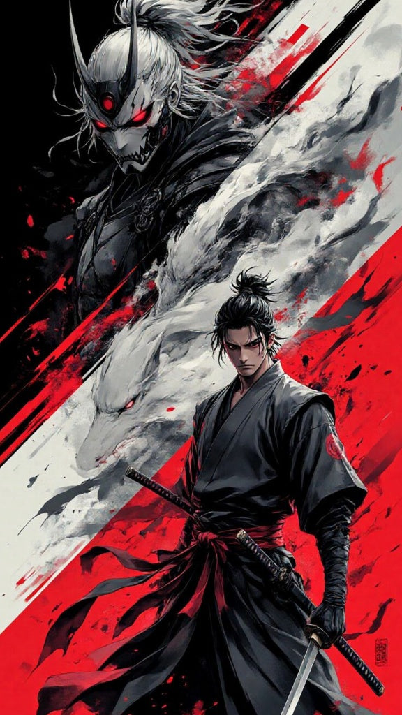 Samurai Oni Mask Katana Warrior Poster