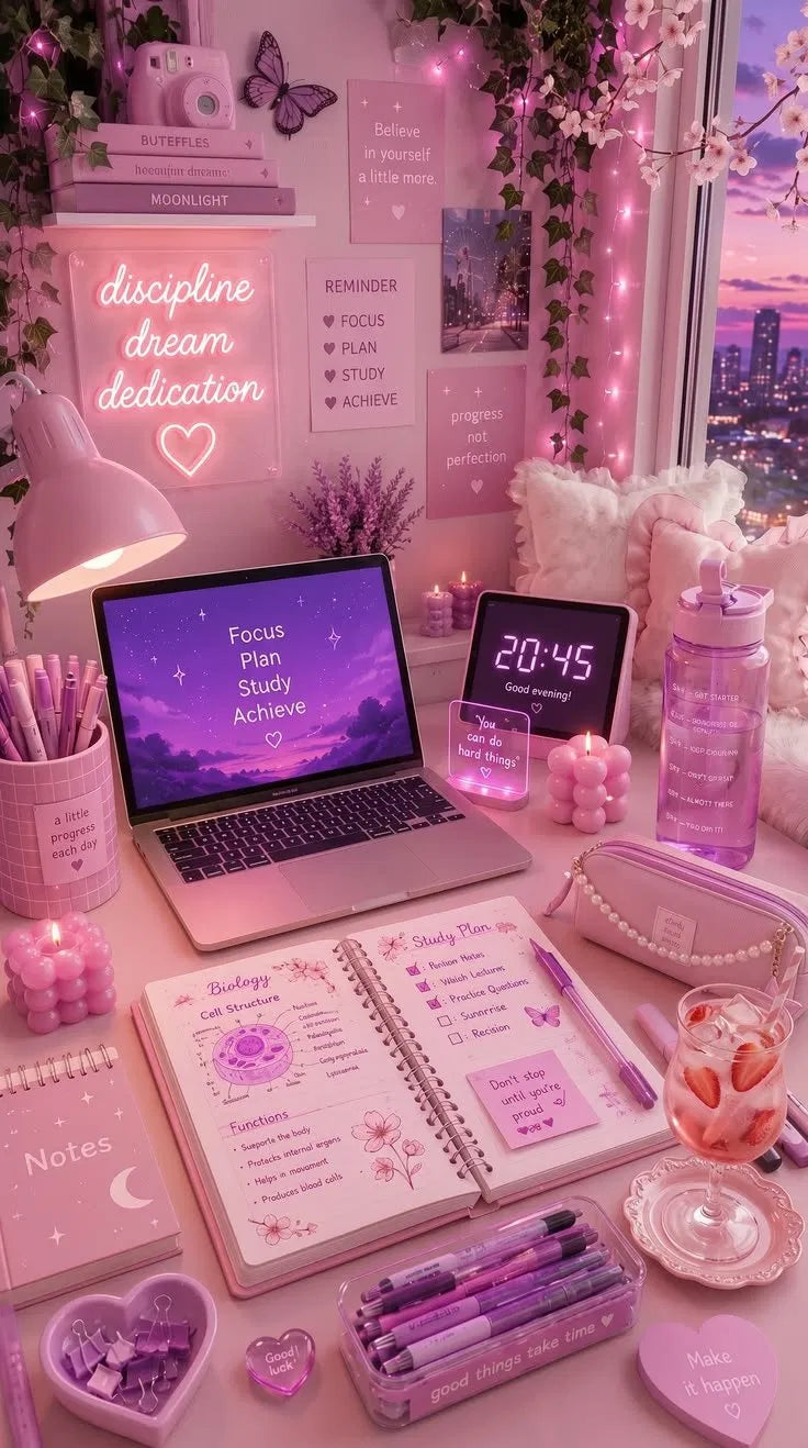 Discipline Dream Dedication Poster | Pink Study Aesthetic Art