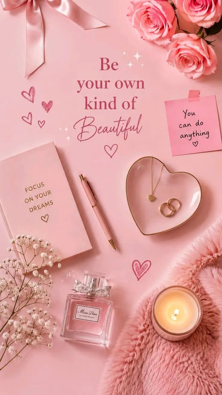 Own Kind Of Beautiful Poster | Pink Flat Lay Art
