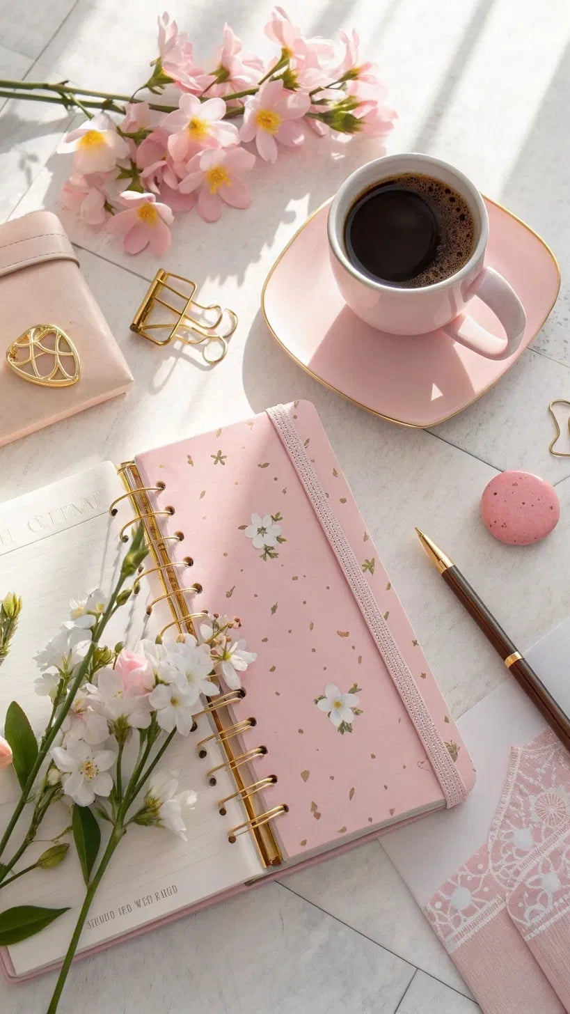 Pink Floral Coffee Poster | Elegant Aesthetic Wall Art