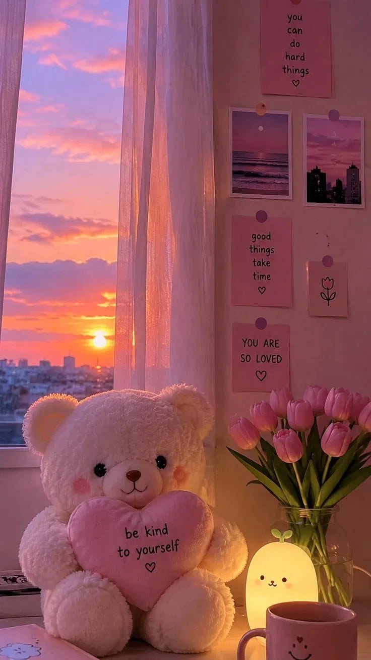 Be Kind To Yourself Poster | Sunset Teddy Bear Art