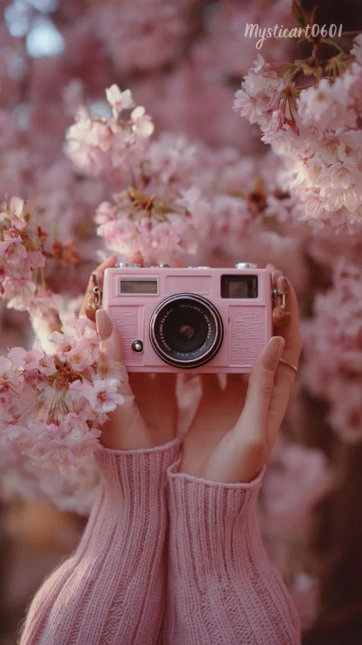 Pink Camera Blossoms Poster | Cherry Blossom Aesthetic Art