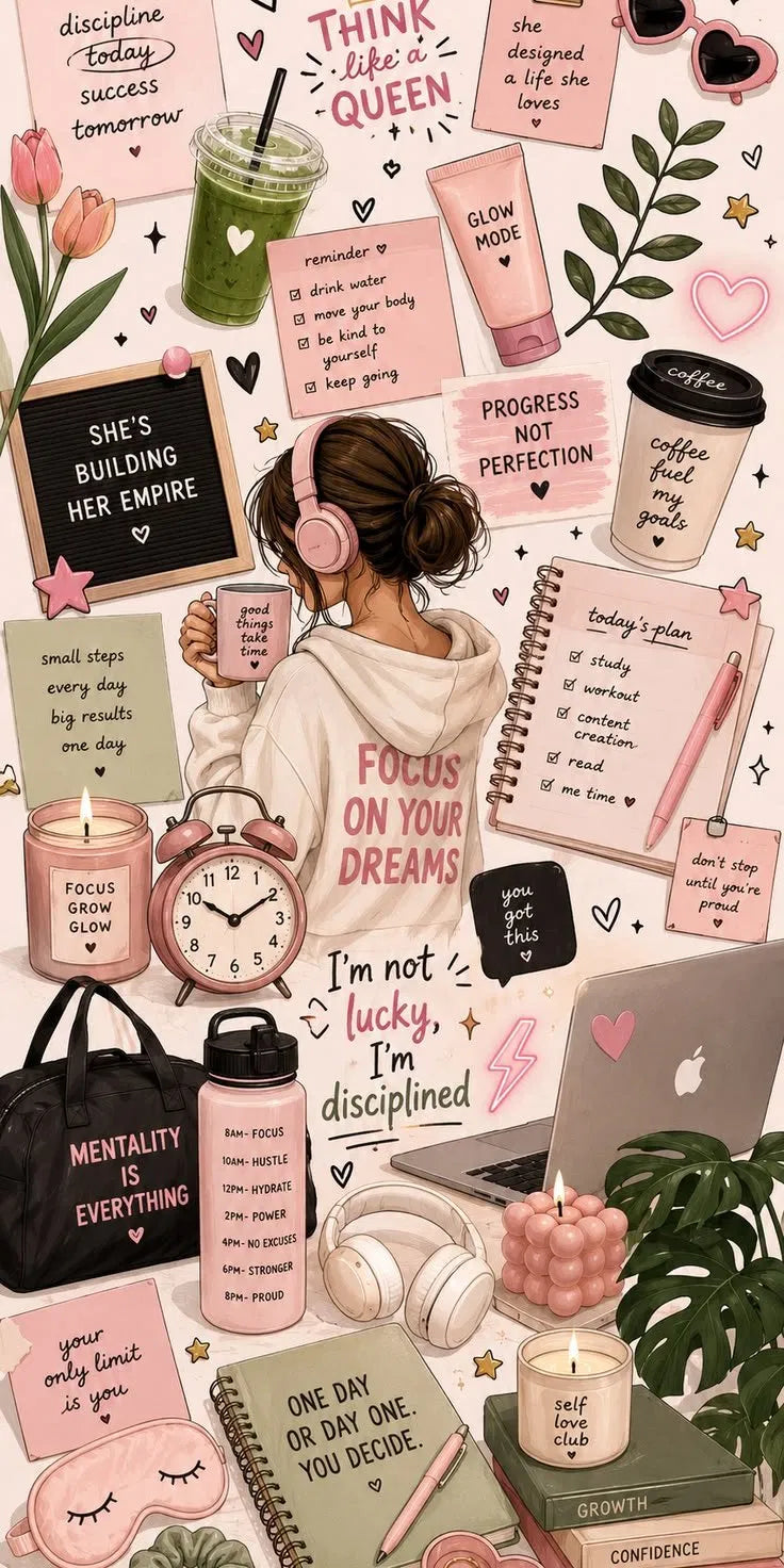 Think Like A Queen Poster | Pink Motivation Collage Art