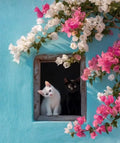 Kittens In Bloom Poster | Pink Floral Window Art