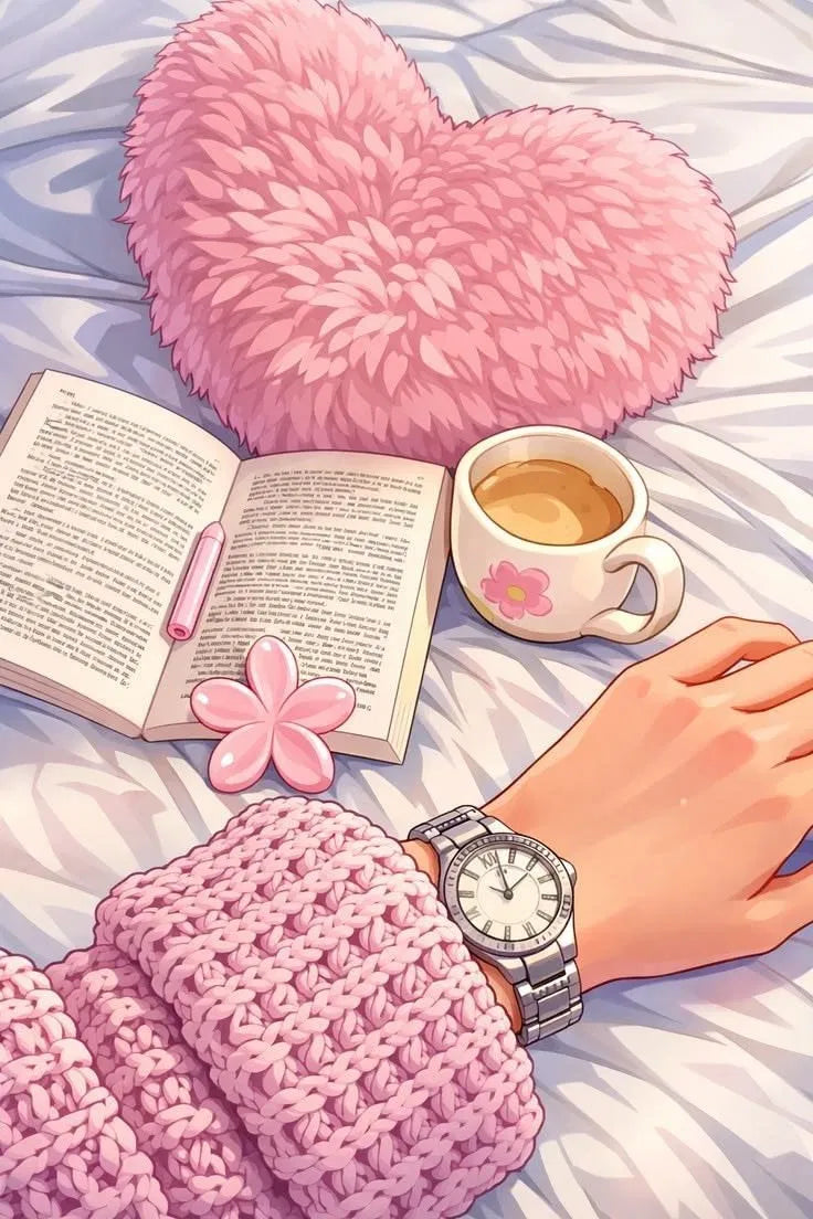 Cozy Morning Poster | Pink Heart Pillow Illustration Art