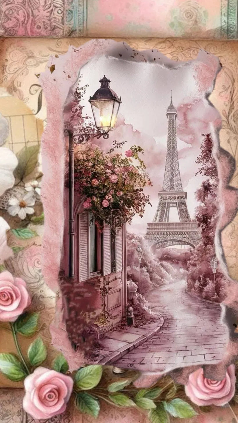 Vintage Paris Poster | Pink Scrapbook Travel Art