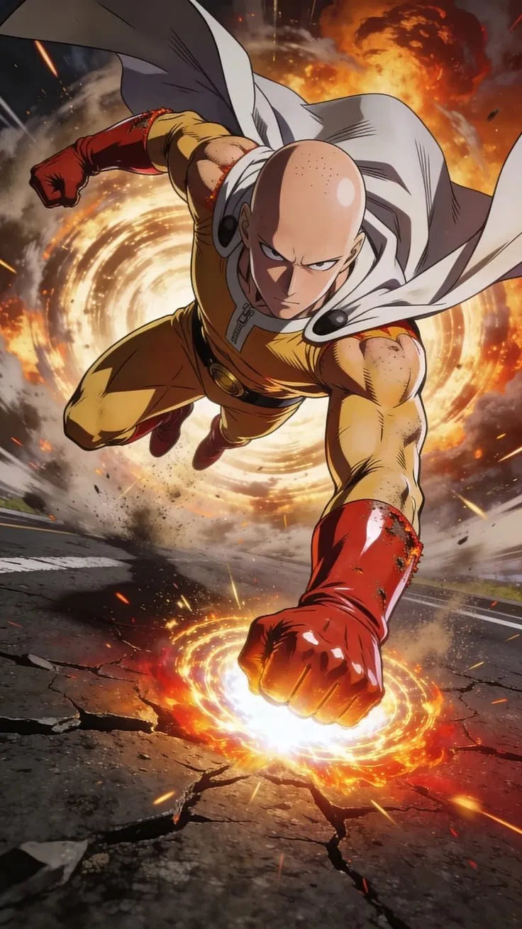 One Punch Man Saitama Power Punch Fire Poster