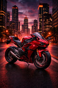Red Sports Bike City Night Poster