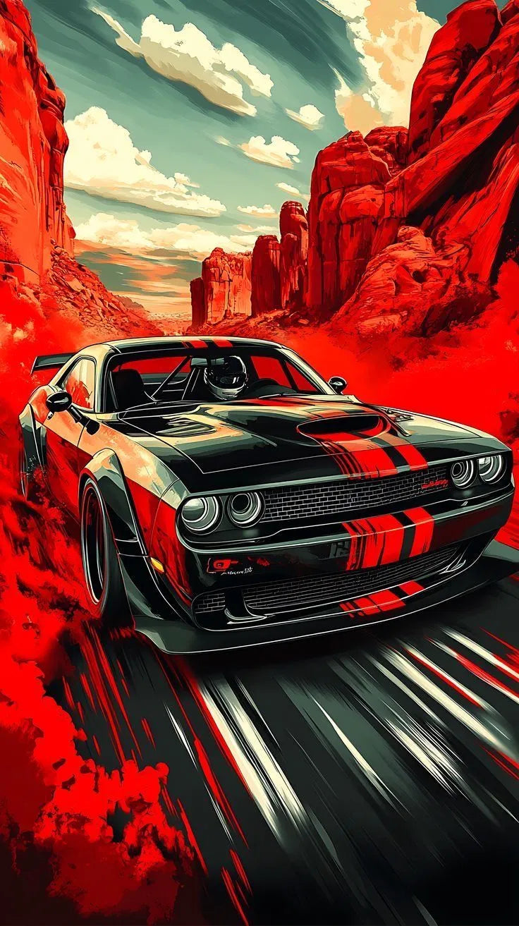 Dodge Challenger Desert Racing Poster