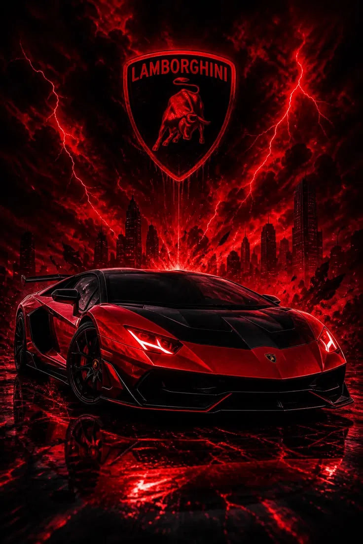 Lamborghini Red Lightning Poster
