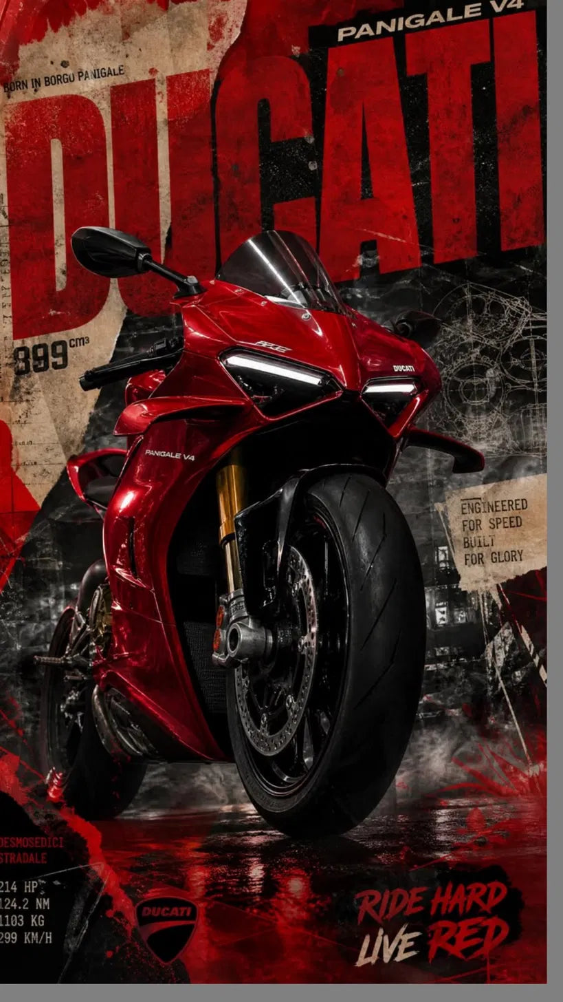 Ducati Panigale V4 Ride Hard Live Red Poster