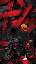 Red Theme Biker With Bike Poster