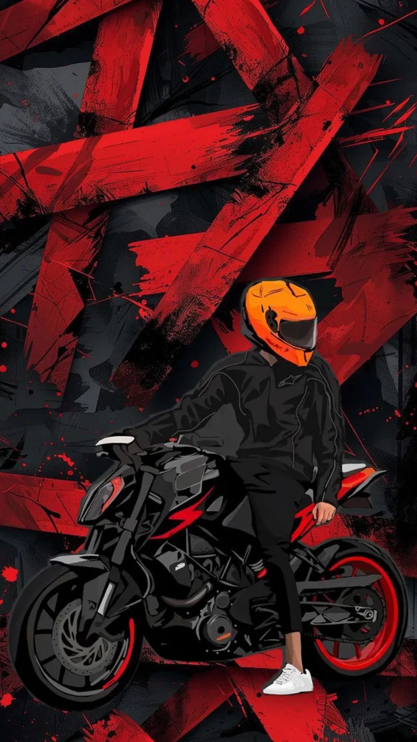 Red Theme Biker With Bike Poster