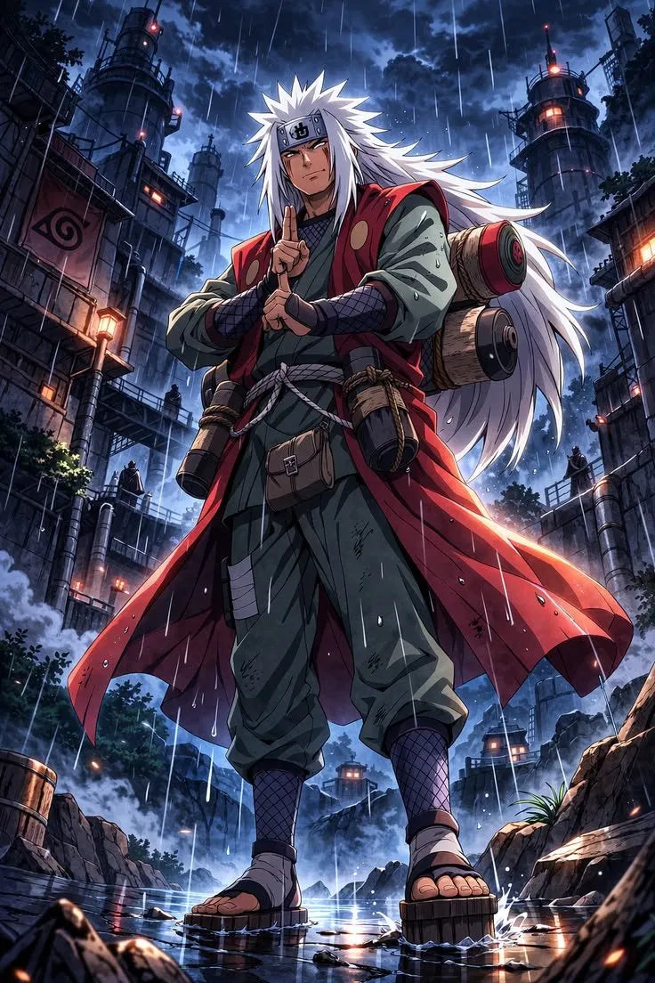 Jiraiya Rain Village Night Poster