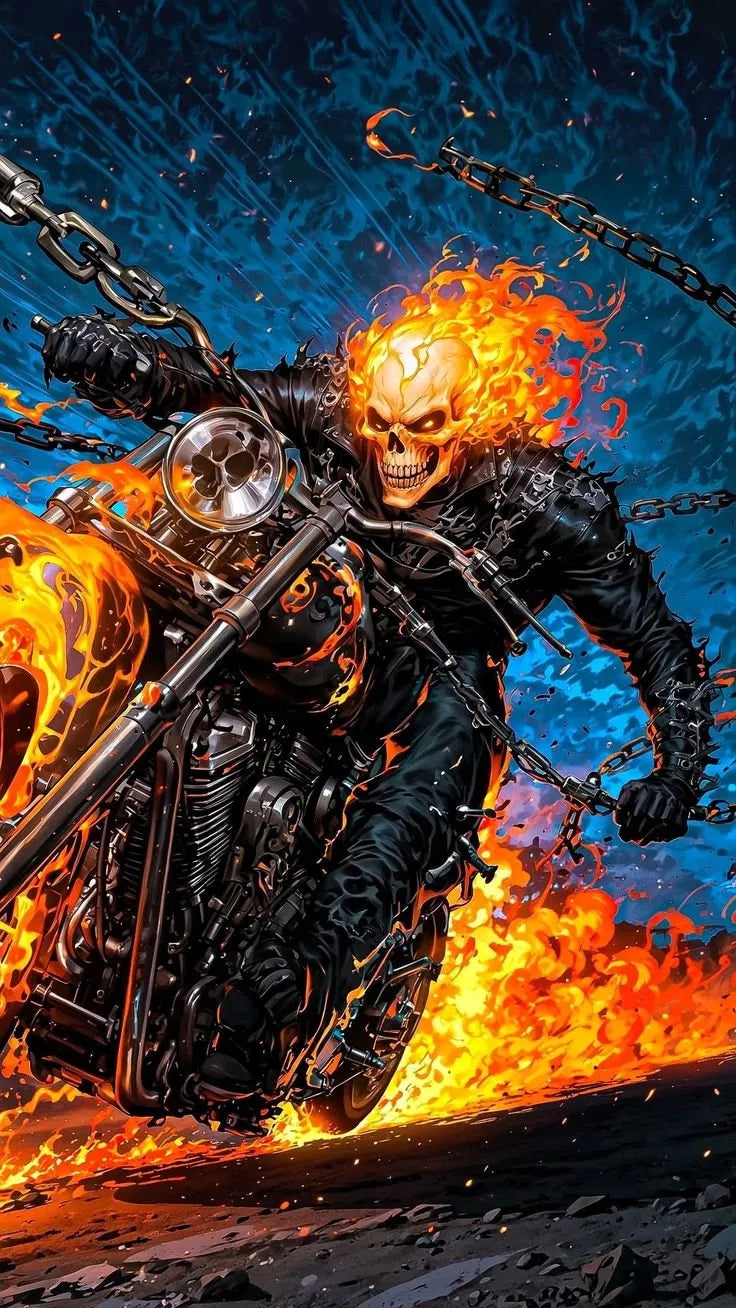 Midnight Blaze Poster | Ghost Rider on Motorcycle Art