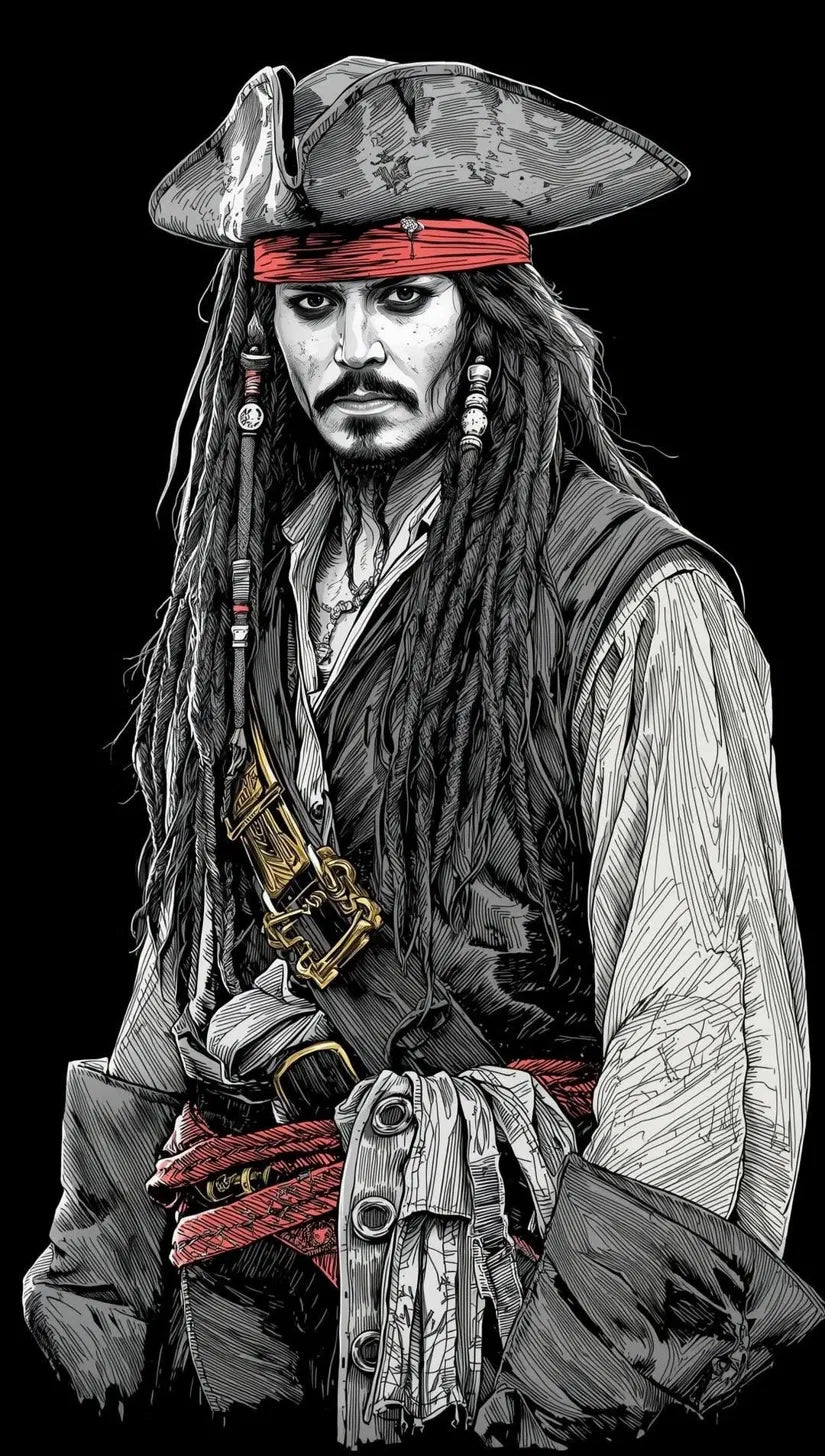 Monochrome Captain Poster | Pirate Portrait Art