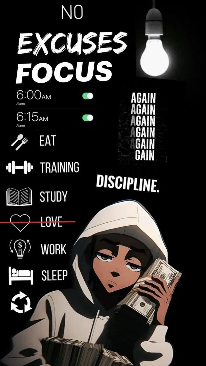 No Excuses Focus Poster | Daily Discipline Anime Art