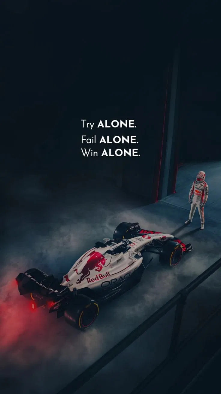 Win Alone Poster | Racing Driver Motivational Art