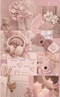 Pink Aesthetic Collage Poster | Cozy Teddy & Flowers Art